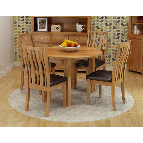 Solid oak round extending dining deals table